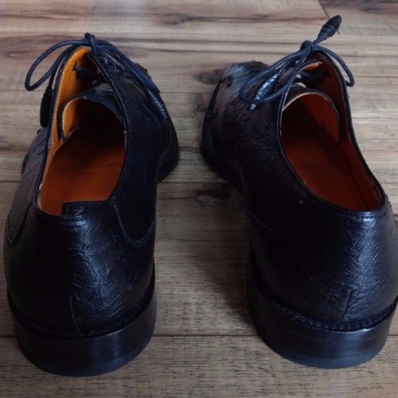 Mezlan Platinum Ostrich Leather Oxfords Dress Shoes Size 8 M Black Valens Exotic - Picture 6 of 8